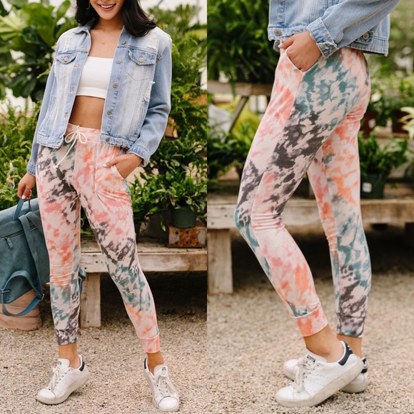 Coral Tie Dye Joggers - Picture 2 of 10